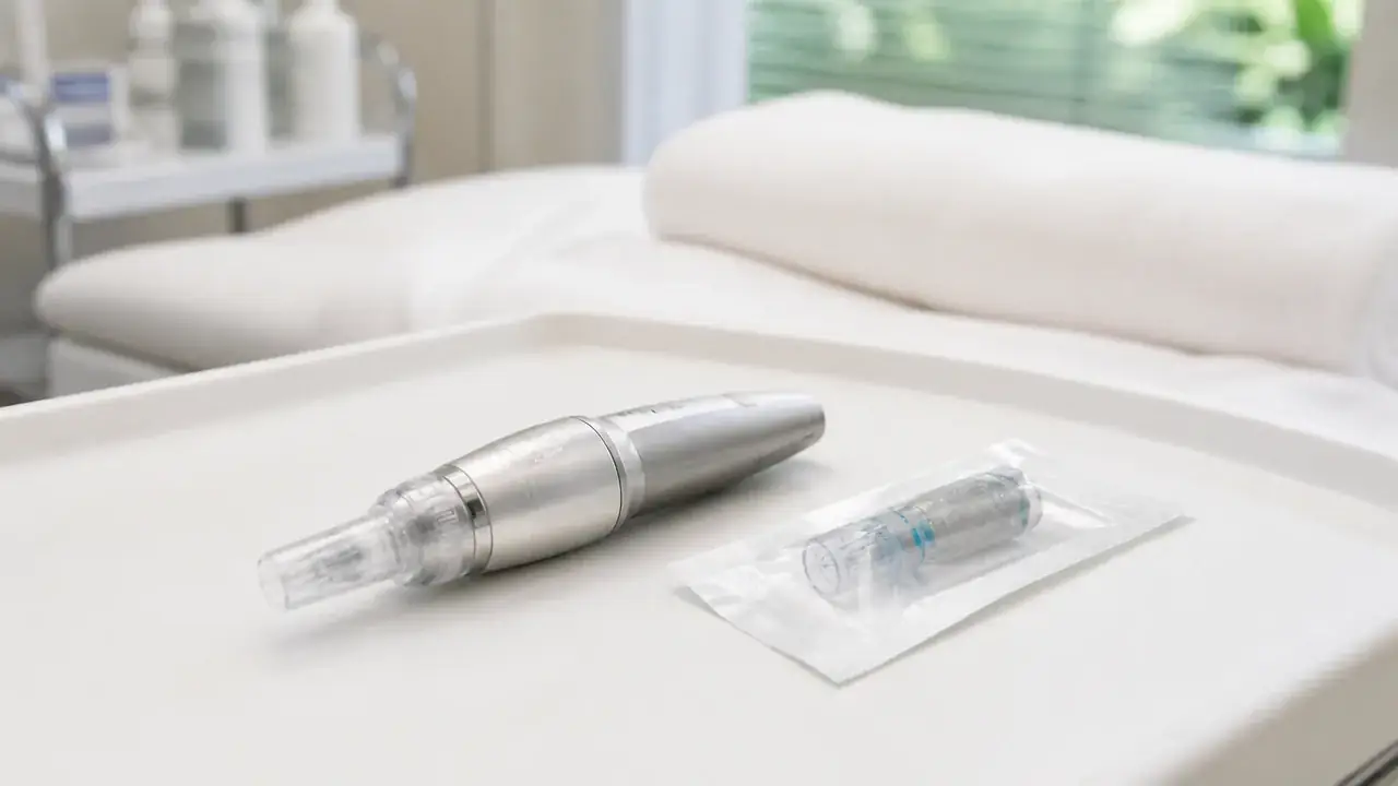 AI-generated editorial image representing a microneedling price consultation