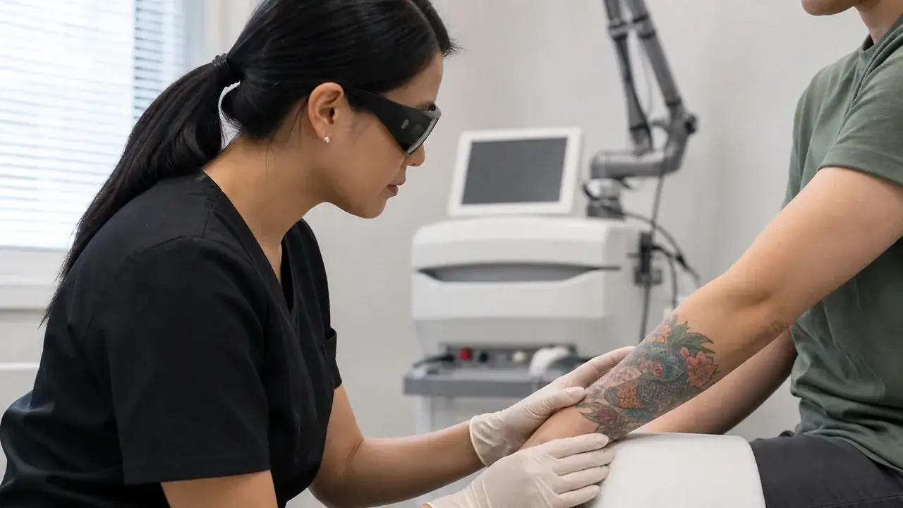 Editorial photo representing a Laser tattoo removal price consultation